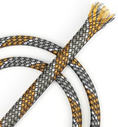 New Braid Sleeve,PP Cotton PET Braided Sleeve Tube Soft Wire Wrap Insulated Cable Protection Line Harness Sheath Daily Household Wire Management (Orange White Grey, 8mm (5/16")-19ft)