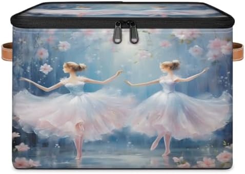 Ballet Pink Collapsible Fabric Storage Bin with Zipper Lid | Storage Basket, Foldable, Waterproof, Handle, Large, Closet Organizer, Home, Ballet Cute Little Ballerina
