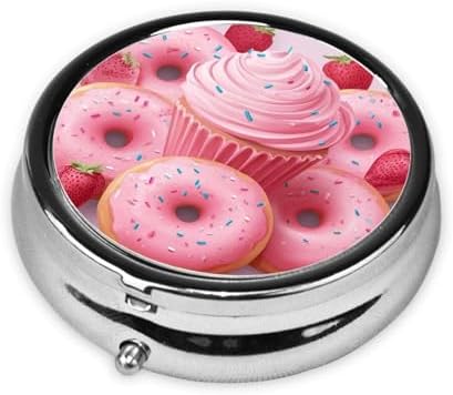 Pill Box 3 Compartment Medicine Pill Case for Pocket or Purse Mini Metal Pillcase Pink Donut and Cupcake Pill Holder Vitamin Organizer Portable Travel Pills Container to Hold Supplements Vitamins