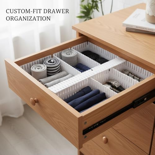 Adjustable Drawer Divider Plate, Modular PP Plastic Organizer for Dresser & Kitchen Drawers, Customizable Compartment Fit (1 Pack)
