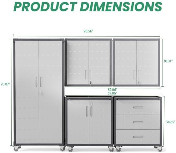 Garage Cabinet System | Heavy Duty Steel All-in-One Modular Garage Cabinet Set for Ultimate Workshop Organization | Easy Assembly Garage Storage Cabinets & Tool Bench