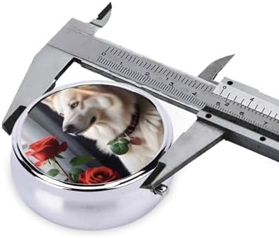 ZhongGuo Dog and Rose Printed Pill Organizer,Round Travel Pill Organizer Mini Medicine Pill Box for Purse Iron Plating