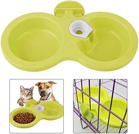 Puppy Double Bowl, Puppy Double Bowl Stainless Steel Dog Bowl Pet Cat Dog Puppy Double Bowl Hanging Food Water Feeder For Crate Cage Small (Green)