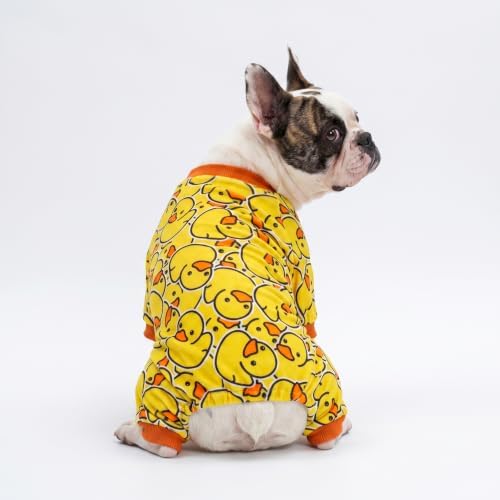Fitwarm Funny Duck Dog Pajamas, Dog Winter Clothes for Small Dogs Girl, Lightweight Velvet Pet Jumpsuit, Cat Onesie, Yellow, Large