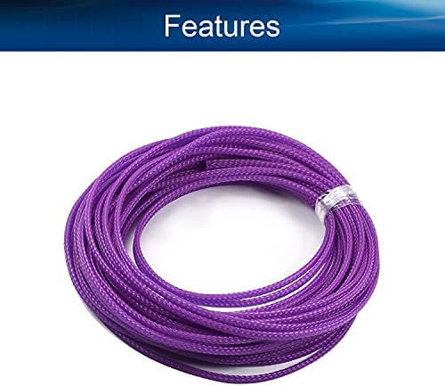 Bettomshin 1Pc 32.8Ft(10m) Cable Management Sleeve, 1/8"(3mm) Width PET Purple Cord Protector, Wire Loom Tube Insulated Split Sleeving for USB Cable Power Cord Organizer Video Cable Hider