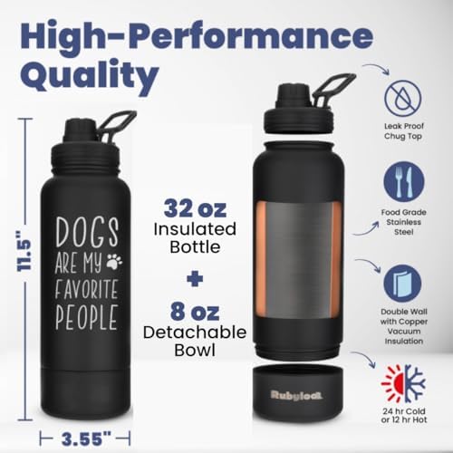 Rubyloo The Original Doggy Bag (Charcoal) & 32oz Insulated Water Bottle with Attached 8oz Bowl (Dogs are My Favorite People) – Dog Travel Bag & Hydration Set