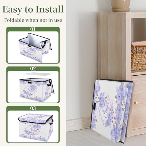 Closet-Storage-Bins with Lids Customized Stackable-Storage-Bin for Kids-Boys-Girls-Toys Decoration Storage-Baskets Floral Purple