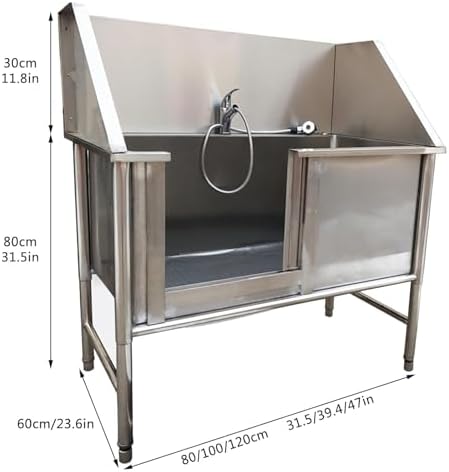 Professional Pet Grooming Bathtub with Sliding Door for Home Use.Silver-100x60x80cm
