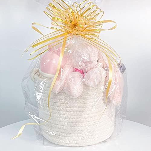 ABenkle Small Woven Basket, Cotton Rope Shelf Storage Basket, Small Round Easter Basket, Cute Basket, Decorative Round Bin for Nursery Bedroom Bathroom, 9.4" x 9.4"x 7.1" Empty Gift Basket