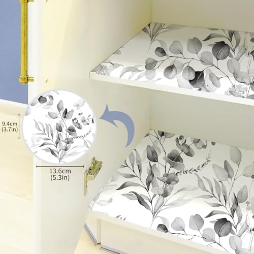 HAOKH0ME Floral Shelf Liner Self Adhesive Drawer Liner Grey Contact Paper | Peel and Stick Cabinets Cupboard Dresser Drawers Easy Liners for Bathroom Kitchen Table Waterproof Removable 17.3in x 6.5ft