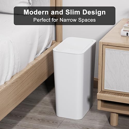 N. NETDOT 3 Pack 3 Gallon Small Trash Can with Lid, Bathroom Garbage Can with Pop-Up Lid, Waste Basket for Bathroom, Kitchen, Bedroom, Powder Room, Craft Room, Office, College (Off White)