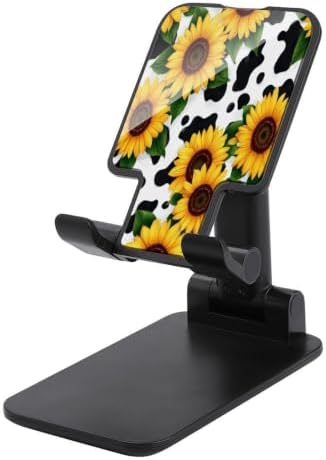 80s Vintage Sunflower Cow Print Cell Phone Holder with Non Slip Base | Portable, Adjustable Height Angle, Mobile Stand, with Non Slip Base, Travel Office, Desk Accessories