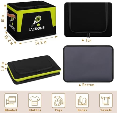 Custom Storage Basket with Zipper Lid, Tennis Ball Sports Foldable Fabric Storage Boxes Decorative Closet Shelves Clothes Organizer Container Cubes with Handle 1PCS