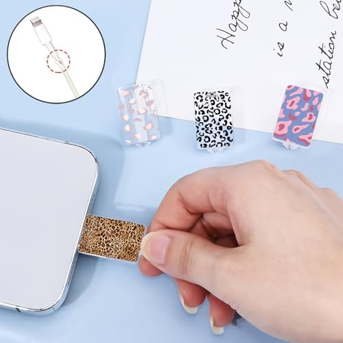 CameCosy Cable Protector for iPhone Type-c Charger, Pink/Black/Brown Leopard Pattern 4PCS Phone Charger Protector,Charging Cord Protector,Cable Chomper,Charger Case for Women Girls