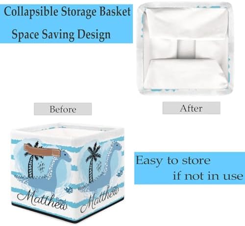 Personalized Storage Baskets for Organizing, Foldable Storage Bins with Handles Custom Cute Basket for Boys, Girls, Pet, Clothes, Blanket, Bedroom Nursery Toy Storage Gift,13 x13 x13 In,Dinosaur