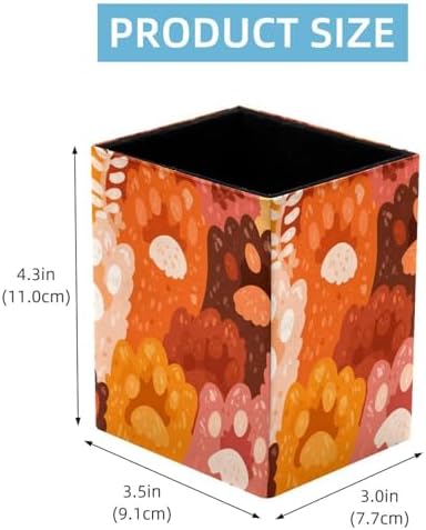 Colorful Pet Paws Pen Holder for Desk Decor, Rectangular PVC Leather Pencil Cup for Desk Pen Organizer, Makeup Brush Holder for School, Home, Office