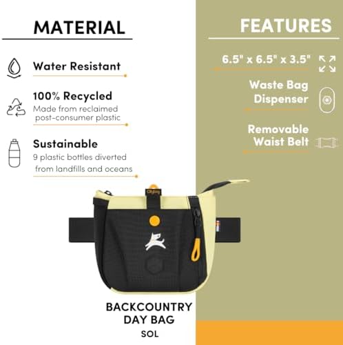 OllyDog Backcountry Day Bag | Dog Training Treat Pouch | Eco-Friendly Recycled Fabric Fanny Pack with Zipper Closure, Built-in Poop Bag Dispenser & Adjustable Waist Belt (Sol)