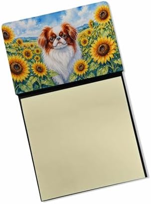 Caroline's Treasures Japanese Chin in Sunflowers Watercolor Sticky Note Holder Refillable Dispenser Desk Accessory 3x3 Pad Gift