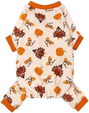 Fitwarm Thanksgiving Turkey Dog Pajamas, Funny Dog Winter Clothes for Small Dogs Girl Boy, Pet Jumpsuit, Cat Onesie with Feet, Lightweight Velvet, Orange, Medium