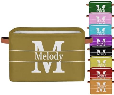 Personalized Name Letter Storage Basket, Olive Canvas Storage Bins