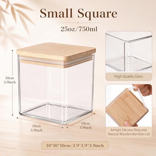 Suclain 12 Pcs 25oz Plastic Square Pantry Storage Container with Bamboo Lid