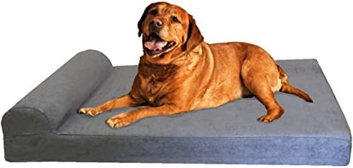 Dogbed4less Premium HeadRest Pillow Orthopedic Cool Memory Foam Dog Bed for Large Dogs, Waterproof Lining with Washable Suede Grey Cover, XXL 55X37X4
