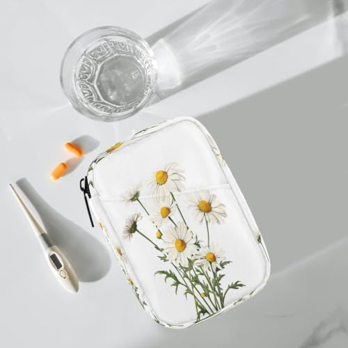 Pill Organizer Box Daisy Spring Flower 7-Day Weekly Medicine Pill Case Travel Pill Container Portable Pill Holder Storage Purse Bag Small Compact Size for Vitamin Supplement Birth Control