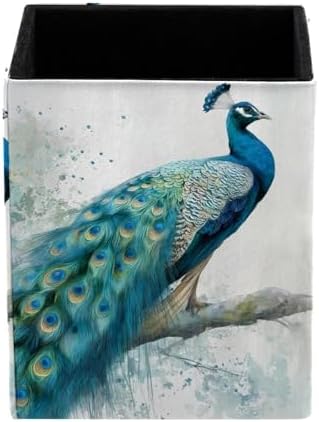 Peacock Pen Holder for Desk Decor, Rectangular PVC Leather Pencil Cup for Desk Pen Organizer, Makeup Brush Holder for School, Home, Office