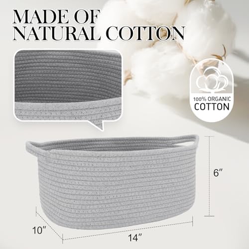 Woven Basket with Gift Bags and Ribbons, 14"X 10" X 6" Storage Basket Grey | Gift Storage Organizer Basket Bin Shelf Shelves Cotton Rope Basket for Nursery, Pet Toys