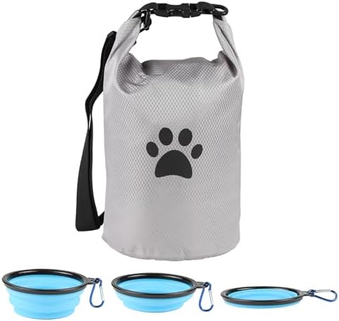 Dog Travel Bag,Travel Dog Food Container With 2pack Collapsible Dogs Travels Bowls,5l Dog Food Trave l Bag,Dogs Food Container,Bpa-Fre,Pet Safe,for Roadtrips,Home,Boarding,Camping and More/Grey