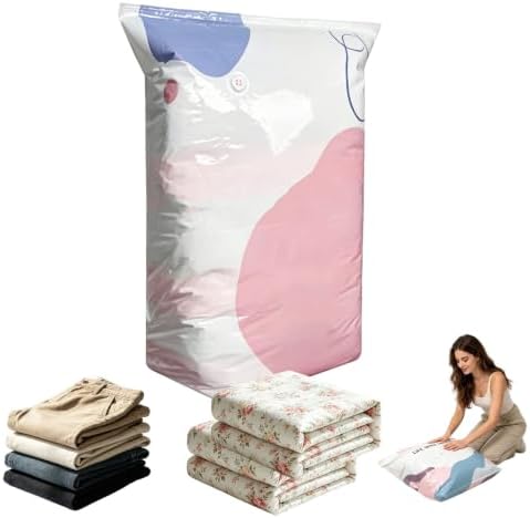 Large 3D No Pump Vacuum Storage Bags, Roll-To-Seal 3s Fast Compression, Thickened Reusable Airtight Space Saver for Clothes, Duvets, Bedding & Travel