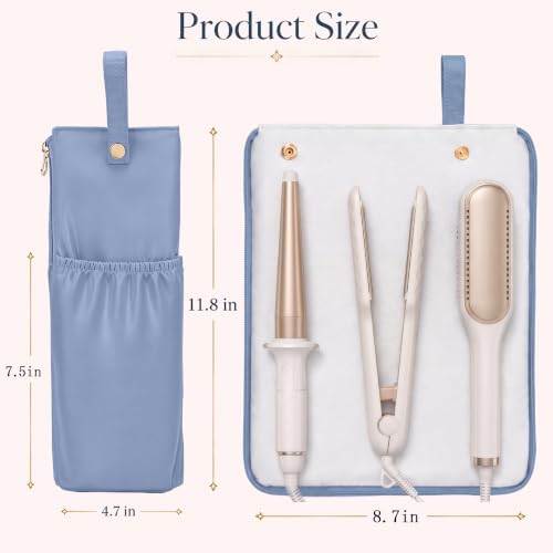 Hot Tools Travel Bag with Heat Resistant Mat, 2-in-1 Hair Tools Organizer Bag for Curling Iron, Flat Iron, Portable Holder & Mat with Cord Pocket for Home Travel(Blue)