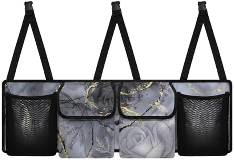 Dreaweet Grey Marble Print Trunk Organizer for Car Collapsible Car Trunk Storage Organizer with 4 Pockets Backseat Hanging Organizer for SUV Truck Minivan Car Storage Accessories Interior