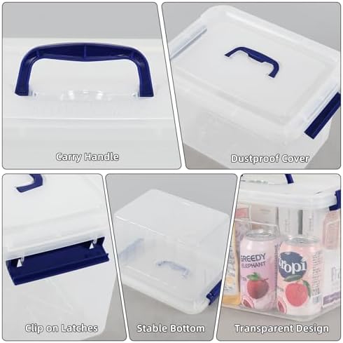 Farmoon 12 Quart Plastic Lidded Storage Bin, 6 Pack Latching Organizer Box