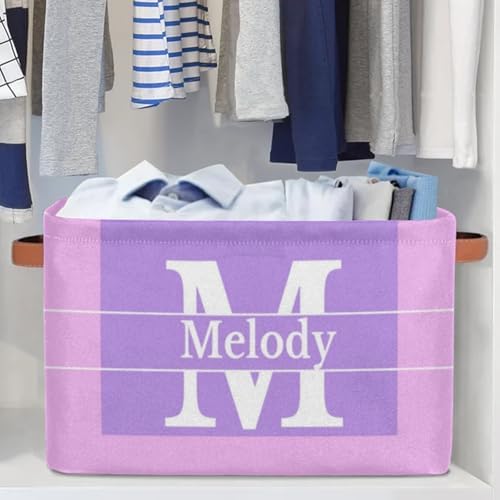 Custom Storage Baskets with Name, Initial Letter Purple with Pink