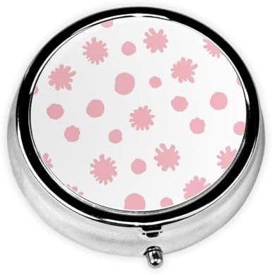 Mini Pill Case, Round Compact Organizer, Portable Holder for Supplements, Travel Pill Box Purse Carry for Students, Cute Pink Cow Print
