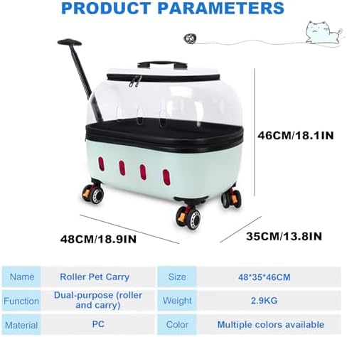 Portable Pet Carrier with Wheels, 360°Clear Window Pet Trolley Case with Ventilation Holes, Portable Breathable for Travel/Hiking/Outdoor/Walking Darkgray
