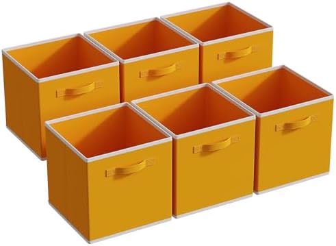 MAX Houser 6 Pack Foldable Fabric Storage Bins with Dual Handles, Yellow | 6 pack cloth storage bins with dual carry handles, Foldable Storage Cubes Organizer Baskets, ideal for home bedroom closet