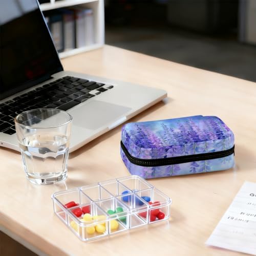 Travel Pill Organizer Abstract Watercolor Purple Blue Pill Case