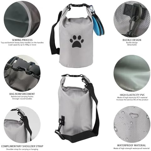 Dog Travel Bag,Travel Dog Food Container With 2pack Collapsible Dogs Travels Bowls,5l Dog Food Trave l Bag,Dogs Food Container,Bpa-Fre,Pet Safe,for Roadtrips,Home,Boarding,Camping and More/Grey