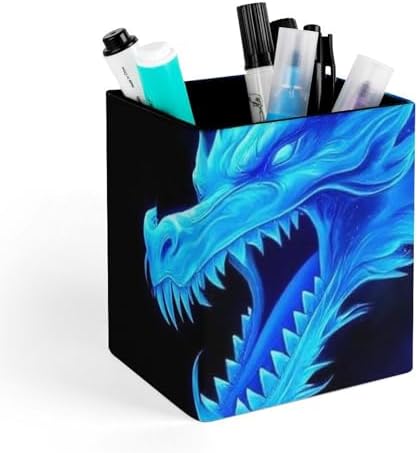 Fashion Office Pen Holder Unisex Durable Desktop Storage For Stationery & Tools Blue Fire Flame Dragon