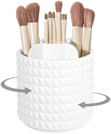 360 Rotating Makeup Brush Holder Make Up Brushes Organizer, Masonite White