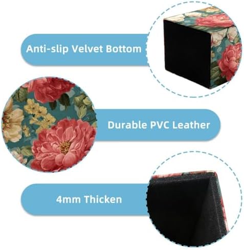 Beautiful Flowers Pen Holder for Desk Decor, Rectangular PVC Leather Pencil Cup for Desk Pen Organizer, Makeup Brush Holder for School, Home, Office