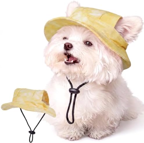 FUAMEY Dog Bucket Hat with Ear Holes Adjustable Sun Hats for Dogs Cats