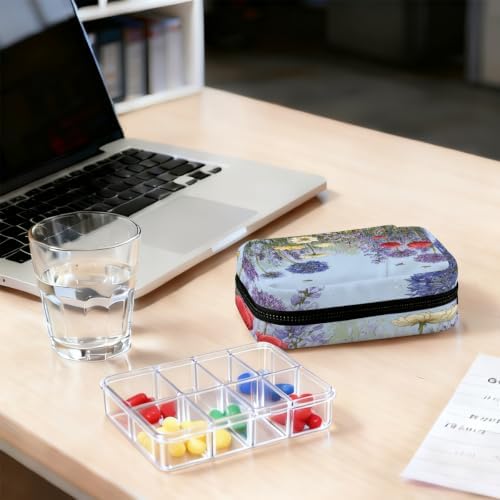 Travel Pill Organizer Bee Wildflowers Country Pattern Pill Case