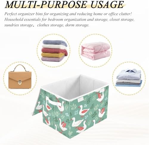 Storage Bins with Lids Geese Leaves Pattern Foldable Storage Boxes with Handles Large Storage Basket Collapsible Organizer Containers for Closet Home Bedroom Office