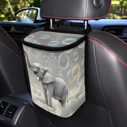 DISNIMO Cool Elephant Car Trash Can with Lid Leak Proof Trash Bin Garbage Bag Collapsible Automatic Portable Trash Can Easy to Clean Used in Car Home Office