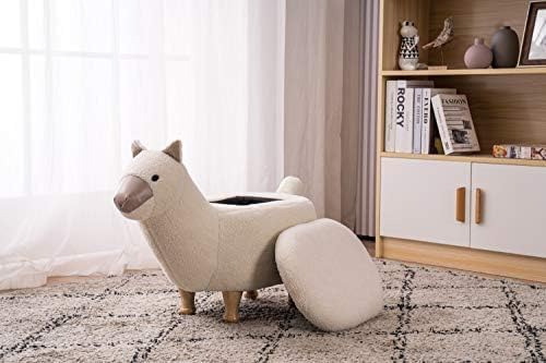 Home 2 Office Llama Ottoman with Storage for Bedroom, Playroom, Nursery or Recreation Room Decor, Soft Animal-Shaped Ottoman with Wooden Legs