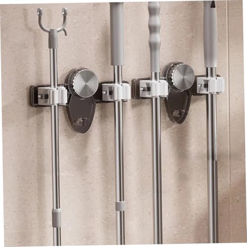 2PCS Suction Cup Broom Holder Wall Mount, No Drill Mop and Broom Organizer with Retractable Towel Rack, Transparent Bathroom Storage, Grey Holder and Mop Wall Mount Hanger Organizer Hangin