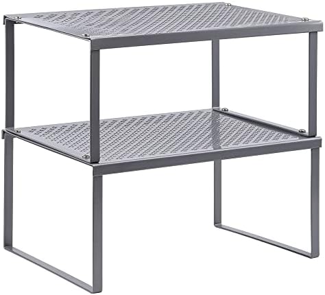NEX Cabinet Organizer Shelf, Kitchen Counter Shelves Set of 2, Silver | Stackable & Expandable Spice Rack, Space-Saving Pantry Organizers Bathroom Countertop Storage, Metal